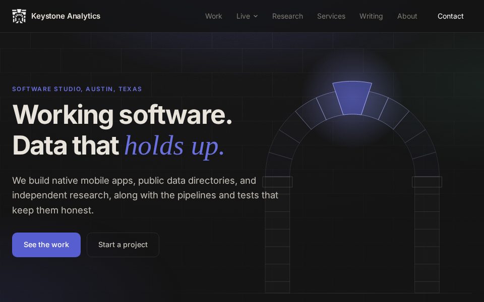 Keystone Analytics — the studio's home page